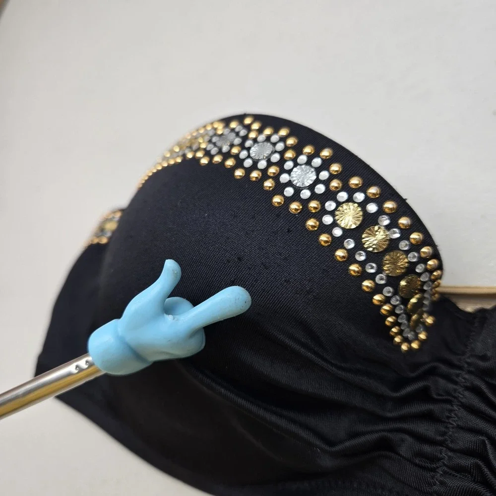 Victoria's Secret Women Swimwear 34B Black Strapless Underwired Rhinestone READ